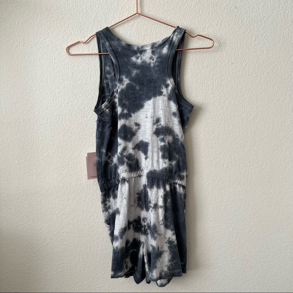 More Than Magic Black Tie Dye Sleeveless Henley Tank Romper - Picture 3 of 7